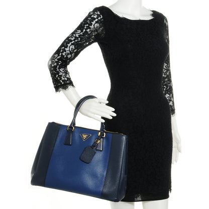 Prada Saffiano Lux Bi-Color Medium Double Zip Tote Bluette Cobalto 2 of 9
