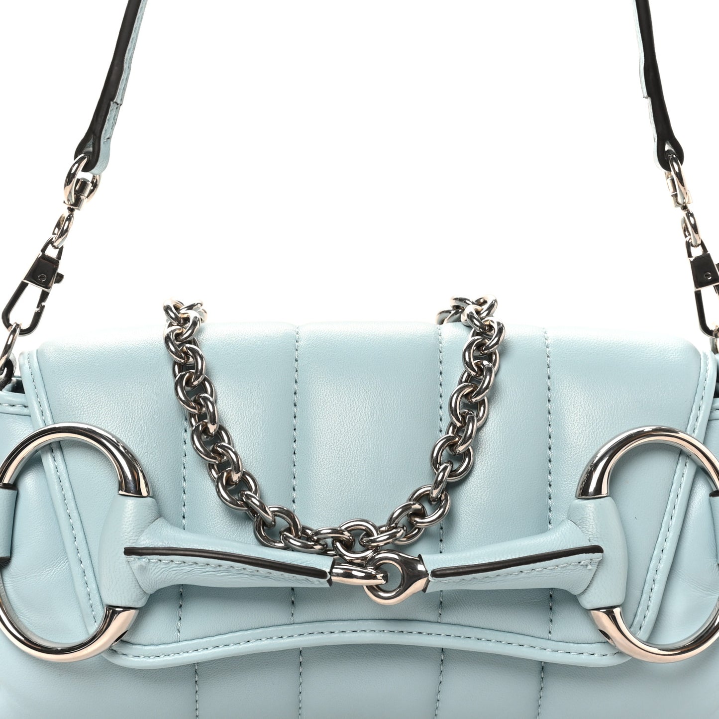 Nappa Vertical Matelasse Medium Maxi Horsebit Chain Shoulder Bag Crystal Snow