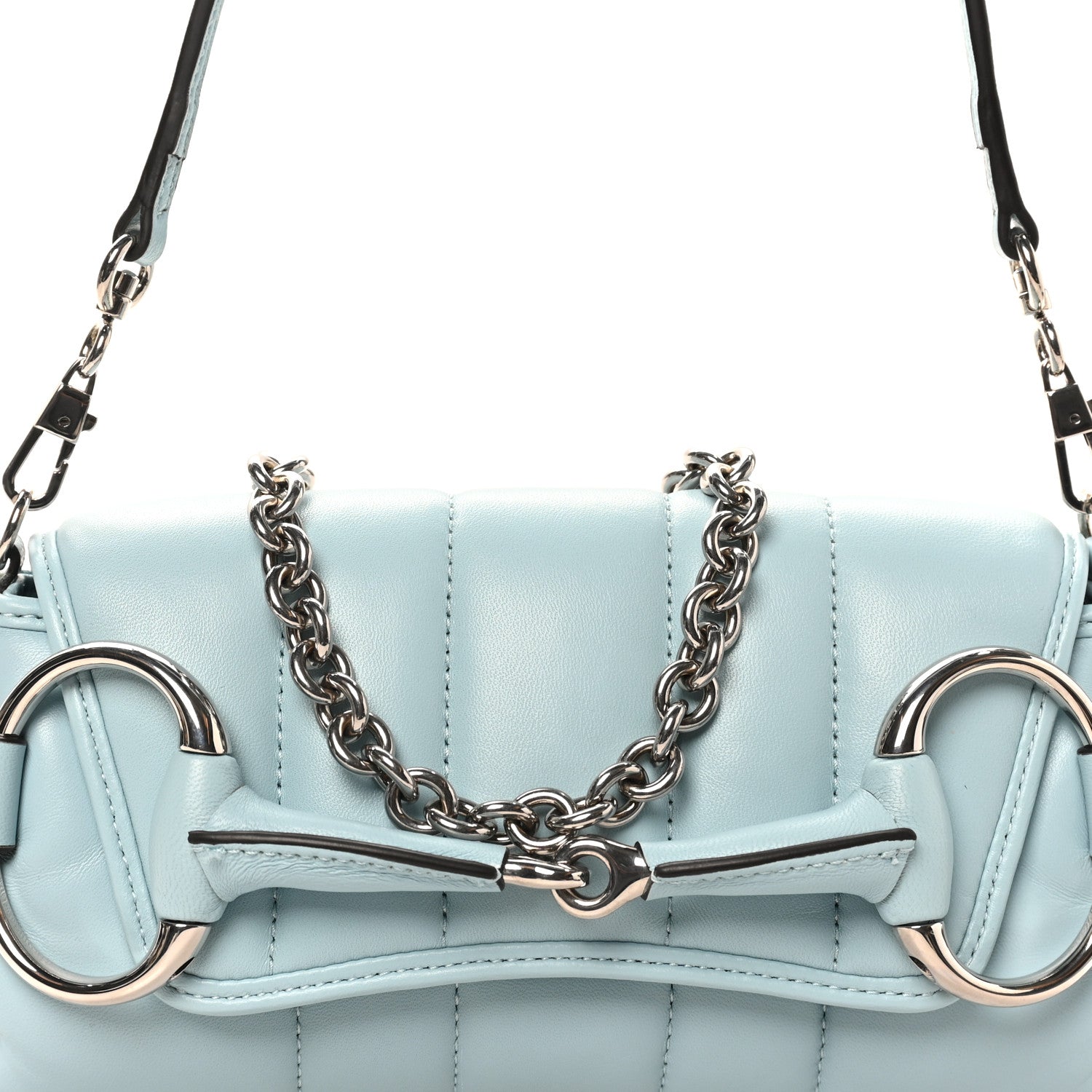 Gucci Nappa Vertical Matelasse Medium Maxi Horsebit Chain Shoulder Bag Crystal Snow 8 of 10