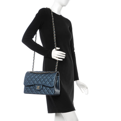 Chanel Iridescent Caviar Quilted Jumbo Double Flap Dark Blue 3 of 9