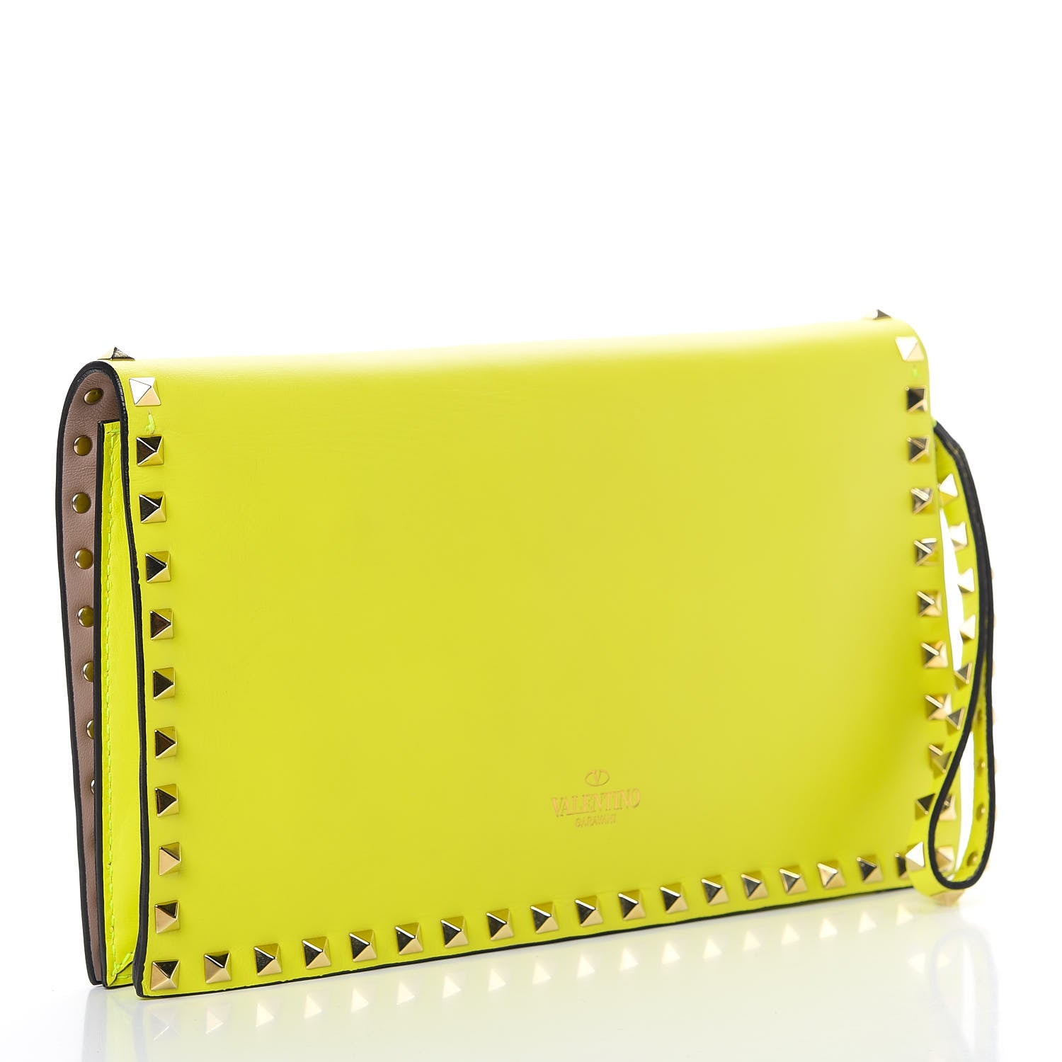 Valentino Garavani Nappa Rockstud Wristlet Clutch Yellow Fluo 2 of 9