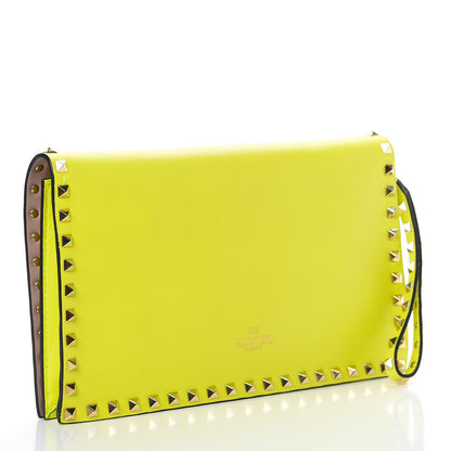 Valentino Garavani Nappa Rockstud Wristlet Clutch Yellow Fluo 2 of 9
