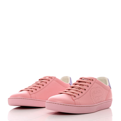 Gucci Calfskin Interlocking G Perforated Womens Ace Sneakers 37 Wild Rose Lapis 3 of 9