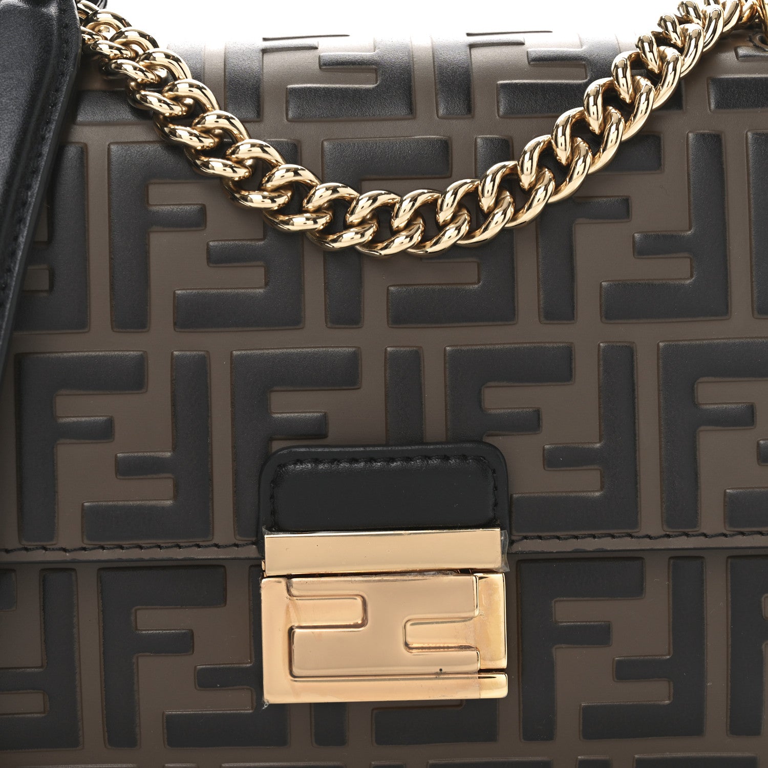 Fendi Vitello Liberty Bi-Color FF 1974 Embossed Small Kan U Shoulder Bag Maya Black 7 of 9