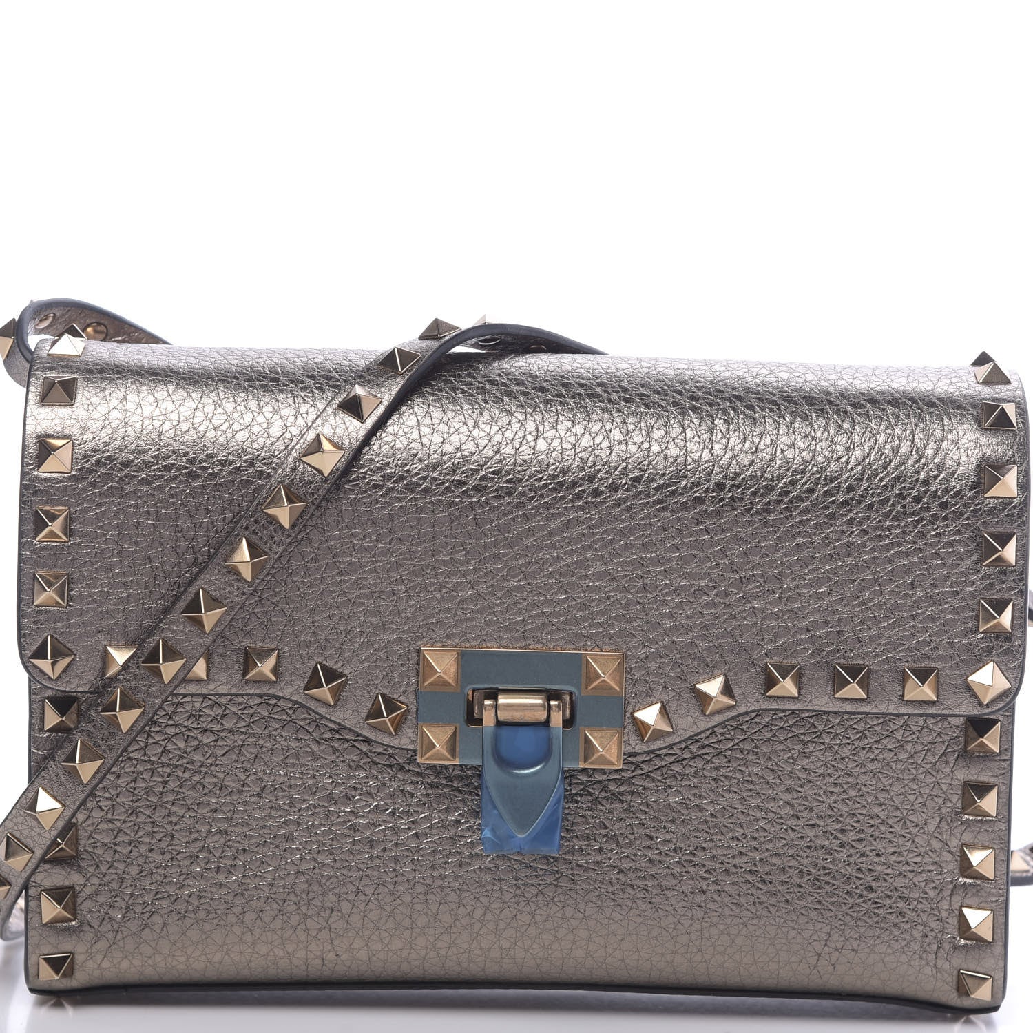 Valentino Garavani Metallic Pebbled Calfskin Medium Rockstud Flip Lock Crossbody Bag Sasso 7 of 12
