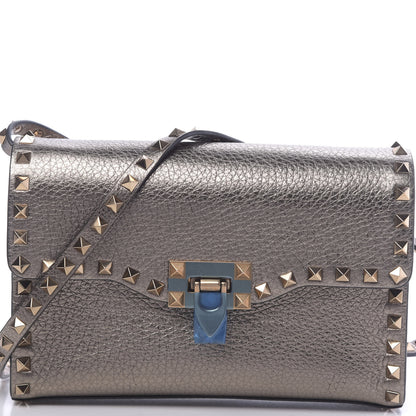 Valentino Garavani Metallic Pebbled Calfskin Medium Rockstud Flip Lock Crossbody Bag Sasso 7 of 12