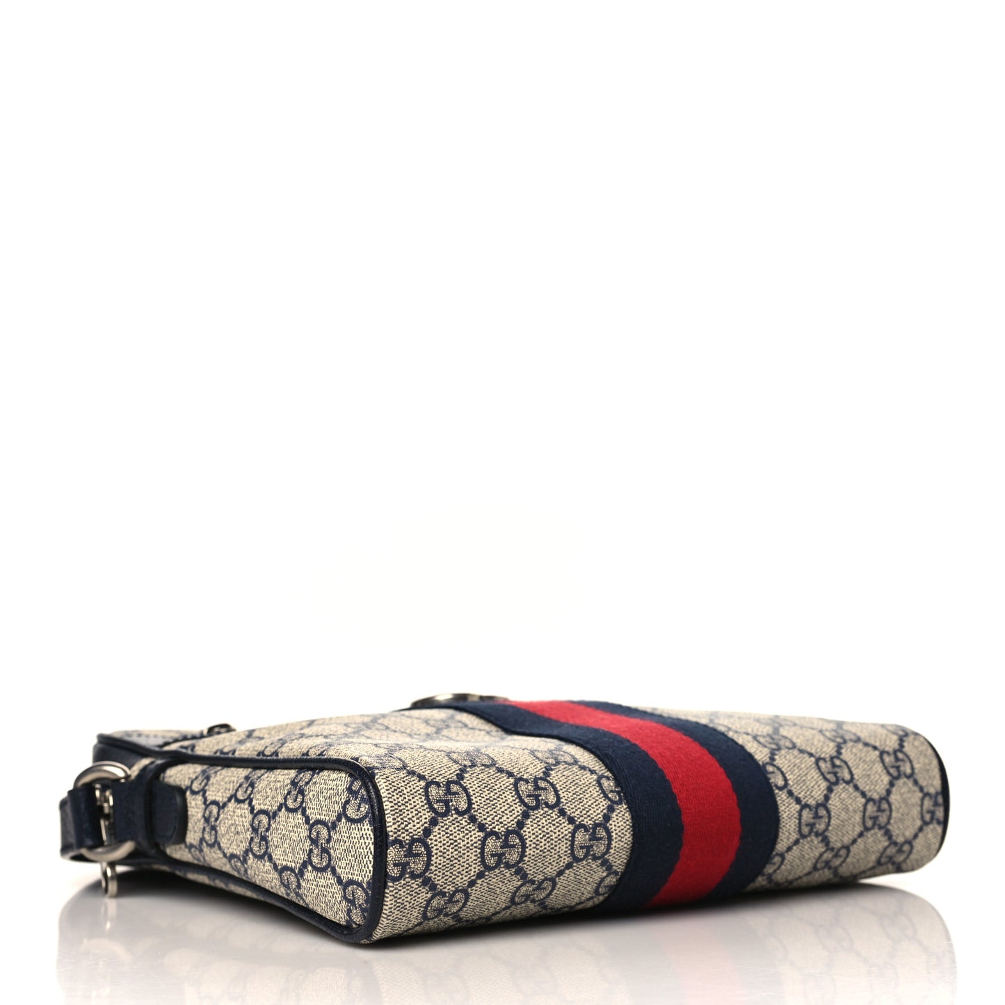 GG Supreme Monogram Textured Dollar Calfskin Web Small Ophidia Messenger Bag Beige Blue