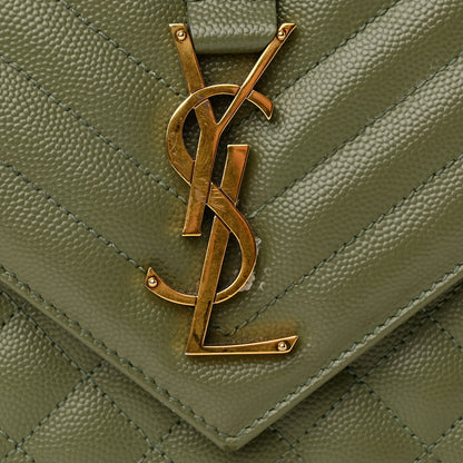 Saint Laurent Grain De Poudre Textured Mixed Matelasse Medium Triquilt Monogram Satchel Vert Kaki 16 of 17