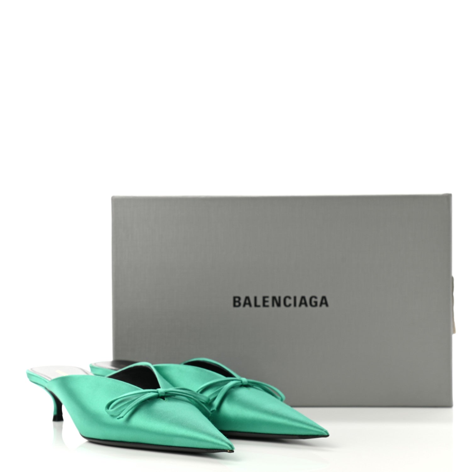 Balenciaga Satin Pointed Toe Knife 40mm Mules 38 Vert Emeraude 10 of 10