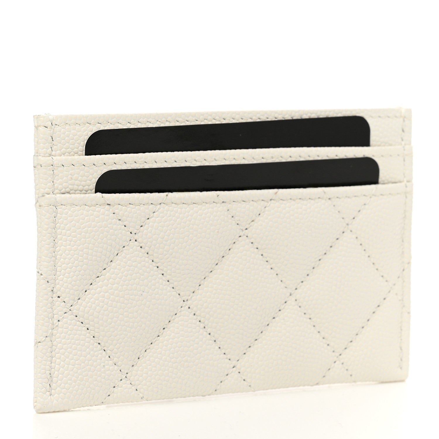 Chanel Caviar Metal Quilted Striated CC Card Holder White 3 of 9