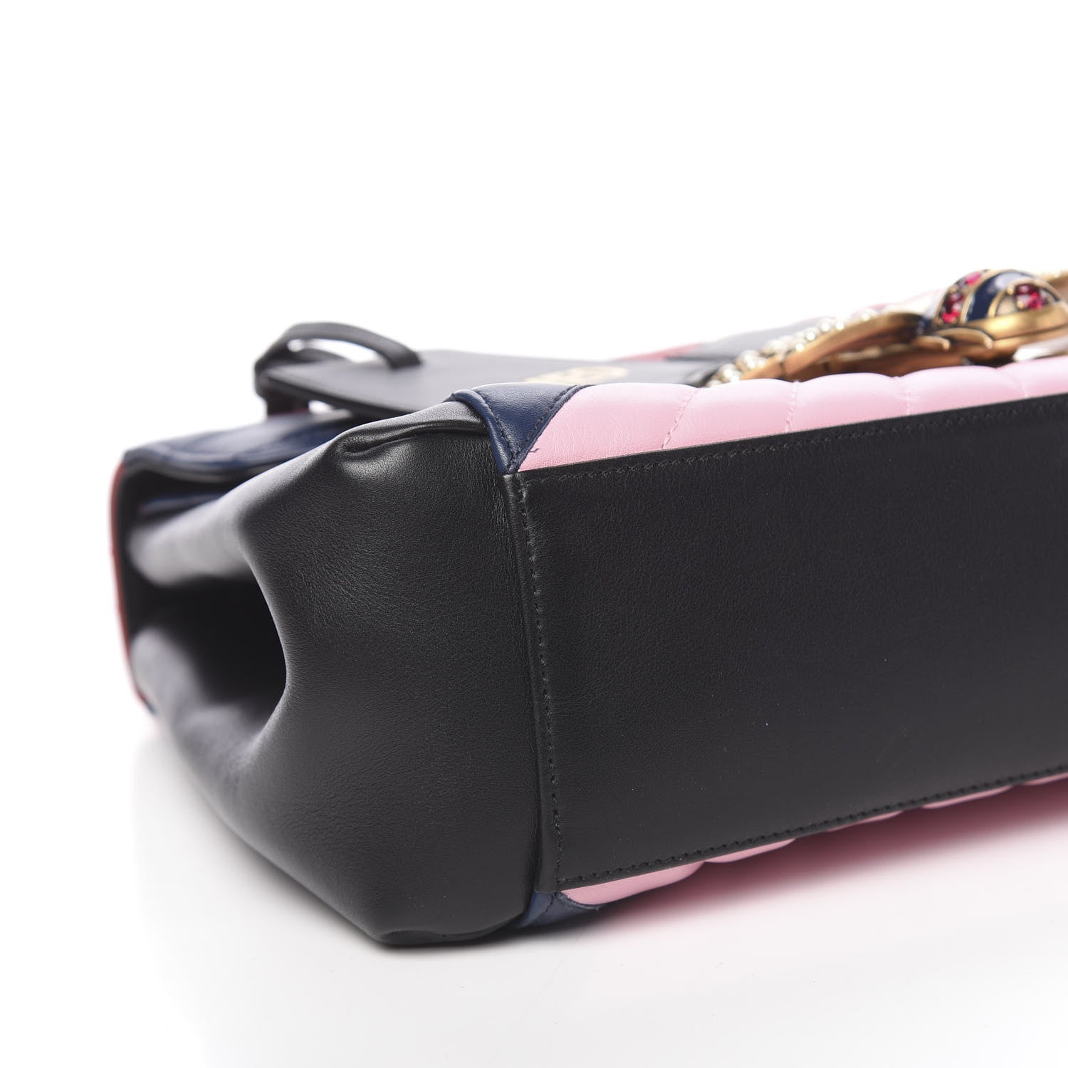 Gucci Calfskin Bamboo Trapuntata Queen Margaret Top Handle Bag Blue Agata Hibiscus Red Mystic White Sugar Pink 8 of 12