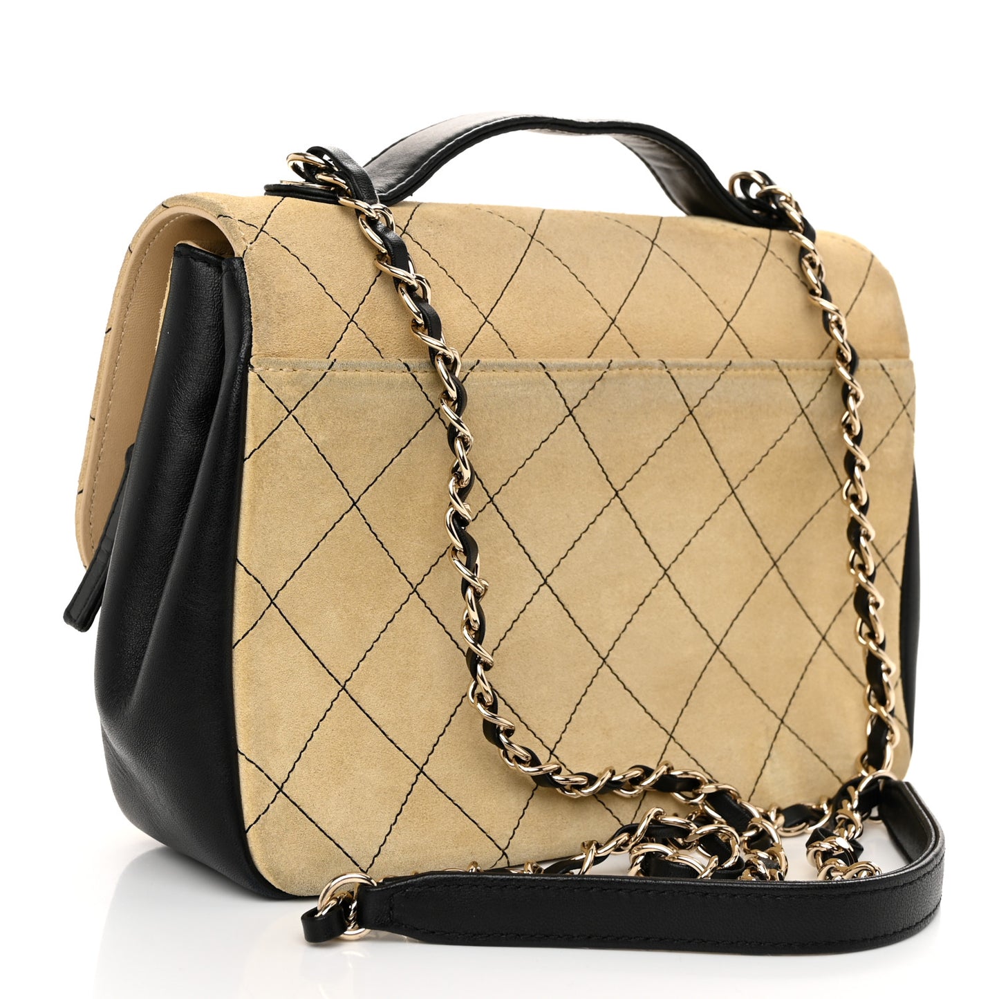 Suede Calfskin Small Business Affinity Flap Beige