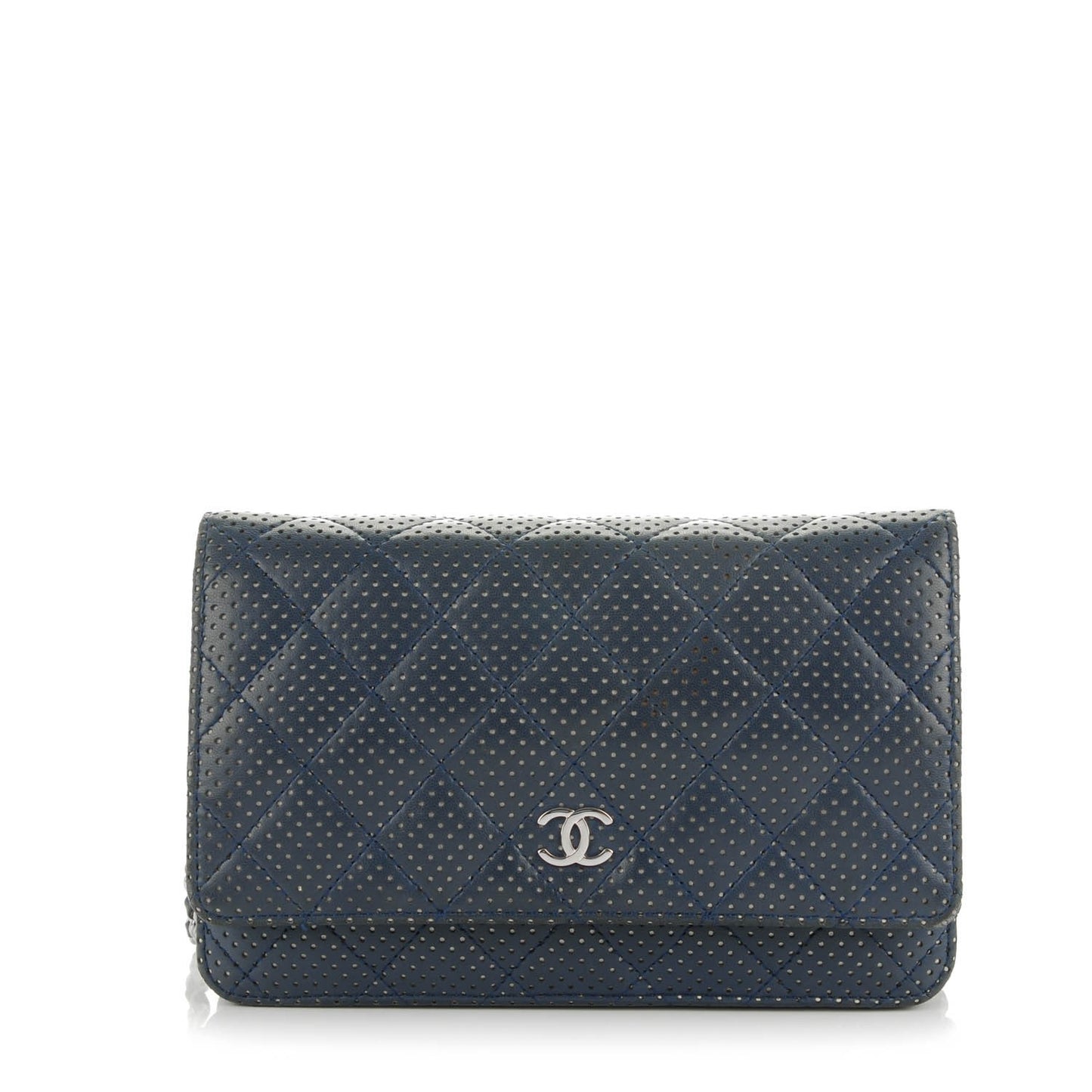 Lambskin Perforated Wallet On Chain WOC Blue