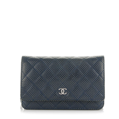 Chanel Lambskin Perforated Wallet On Chain WOC Blue 1 of 9