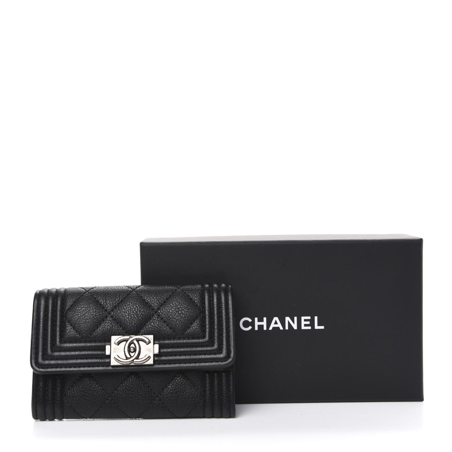 Calfskin Quilted Boy Flap Card Holder Black