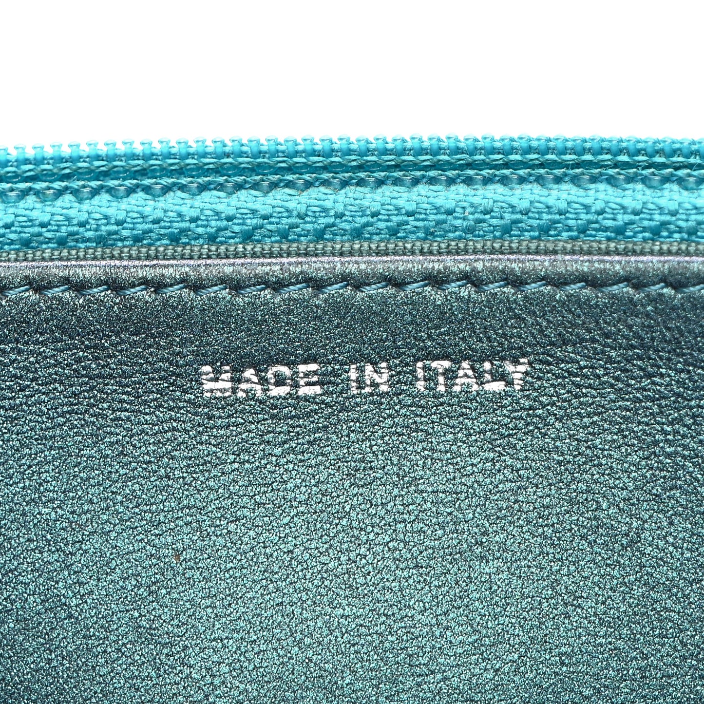 Metallic Lambskin Wallet On Chain WOC Turquoise