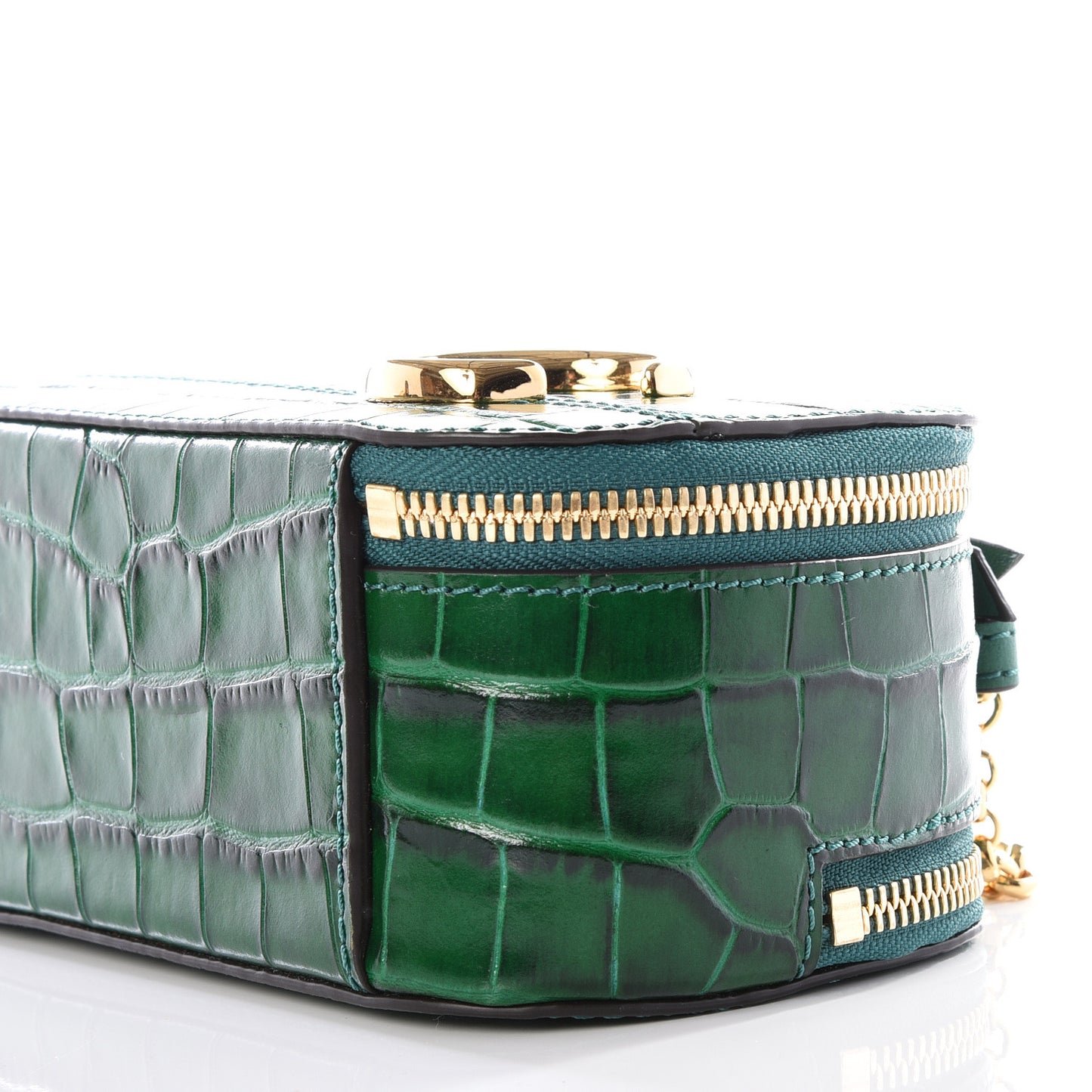 Calfskin Crocodile Embossed Mini C Vanity Bag Woodsy Green