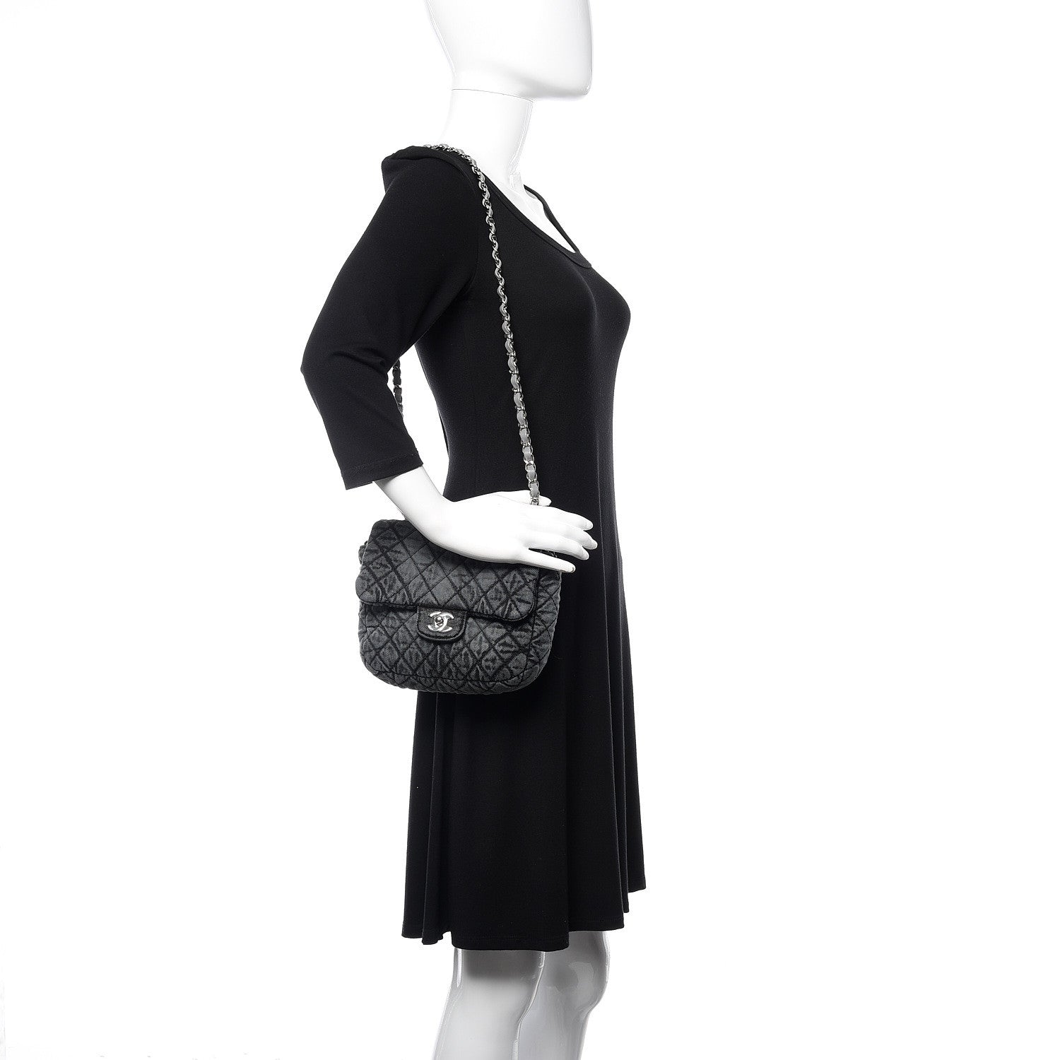Chanel Washed Denim Quilted Small Denimpression Flap Grey Black 2 of 10