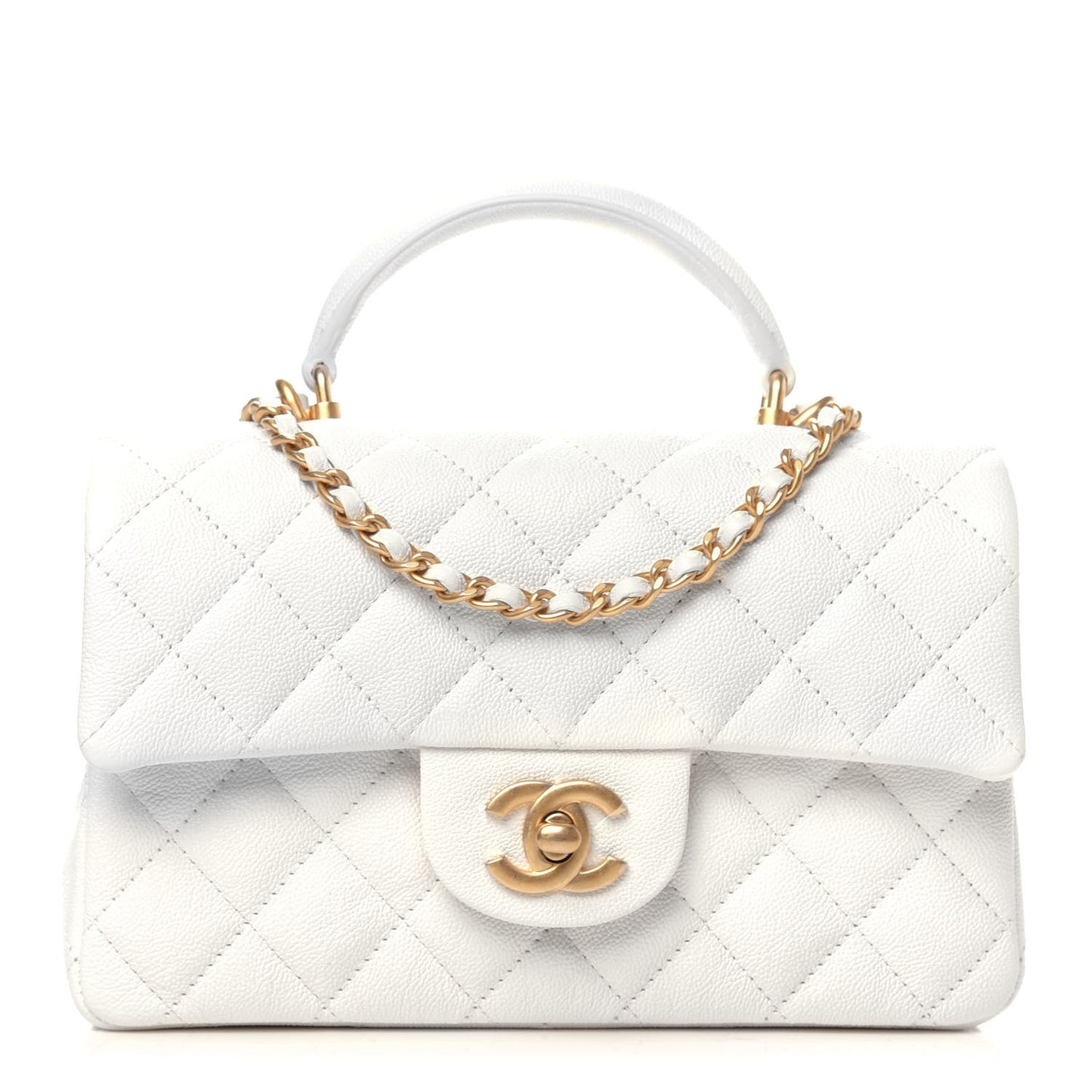 Caviar Quilted Mini Top Handle Rectangular Flap White
