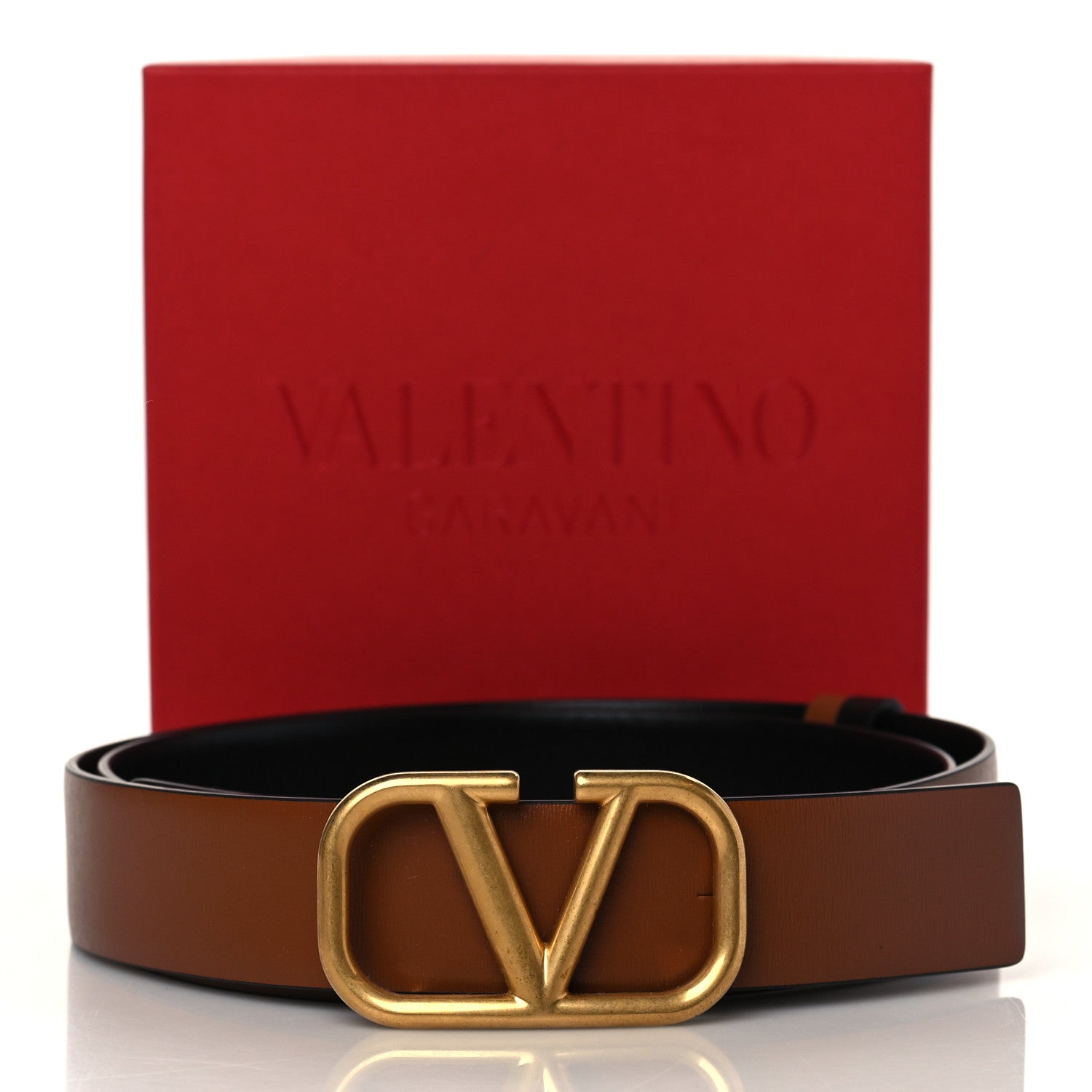 Valentino Garavani Glossy Calfskin VLogo Reversible 30mm Belt 95 38 Saddle Brown Black 7 of 7