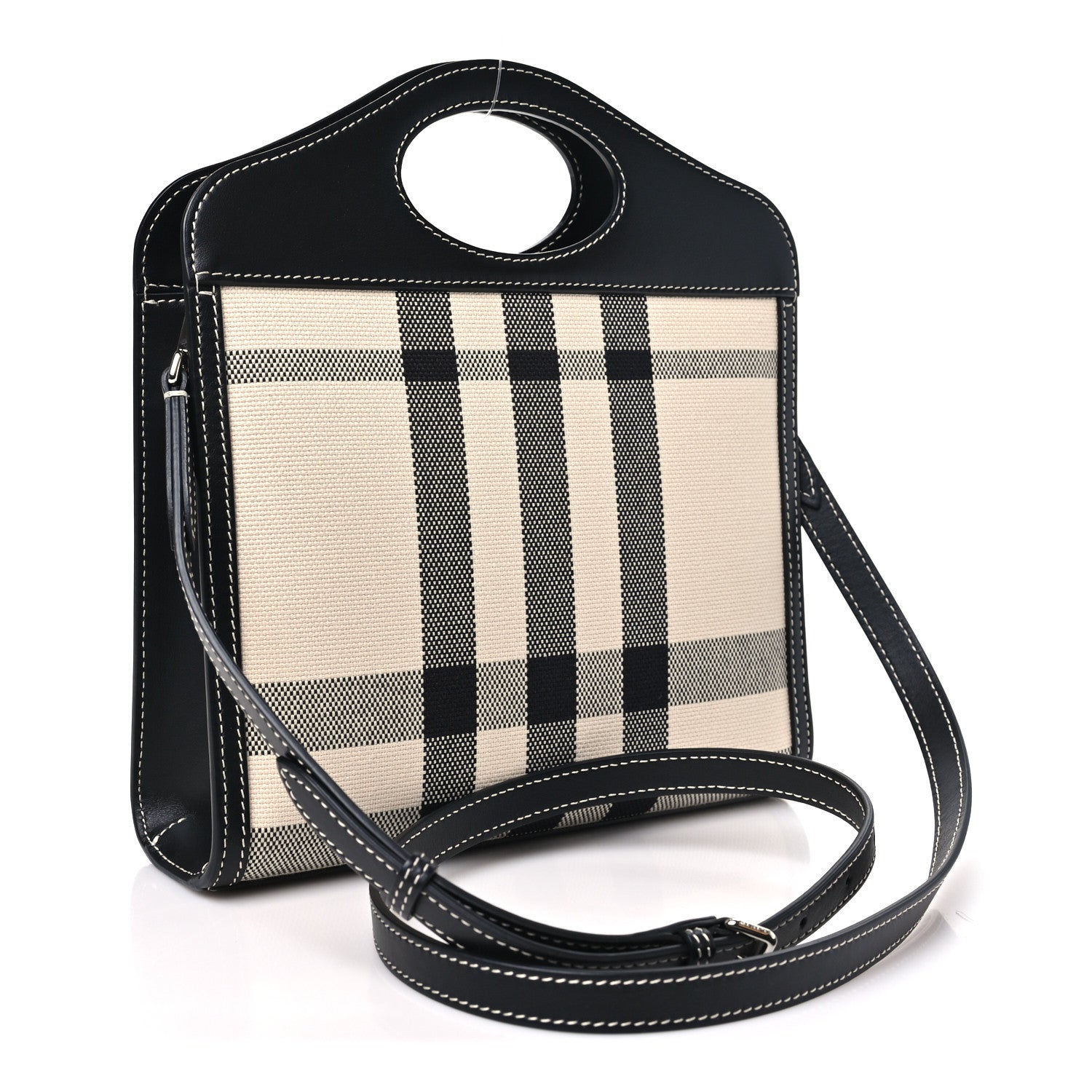 Burberry Smooth Calfskin Archive Canvas Check Mini Pocket Bag Butter Beige Black Butter Beige Black 3 of 9