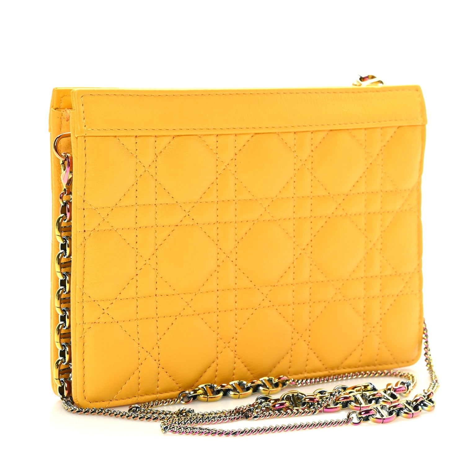 Christian Dior Calfskin Cannage Caro Zipped Pouch With Chain Sunny Yellow 3 of 11