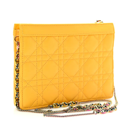 Christian Dior Calfskin Cannage Caro Zipped Pouch With Chain Sunny Yellow 3 of 11