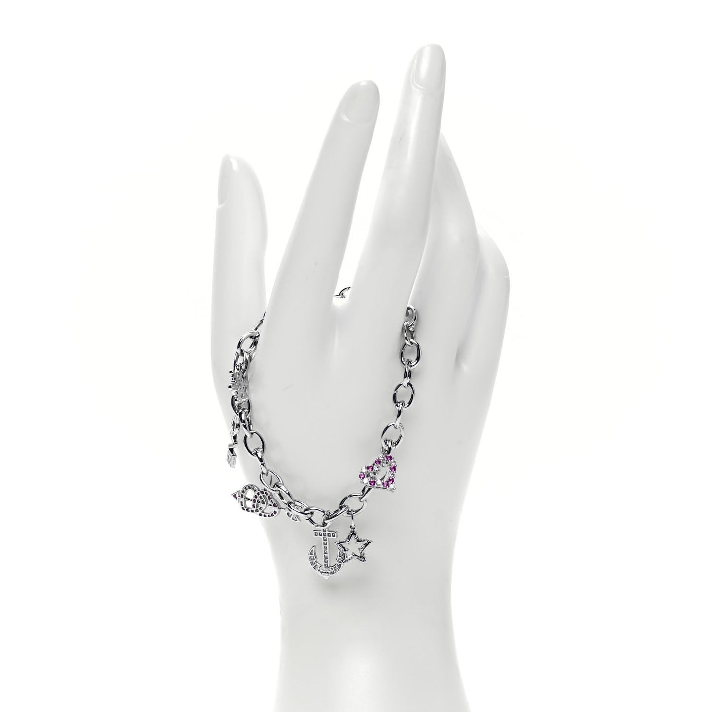 Platinum Diamond Pink Sapphire Clasping Link 7 Charm Bracelet