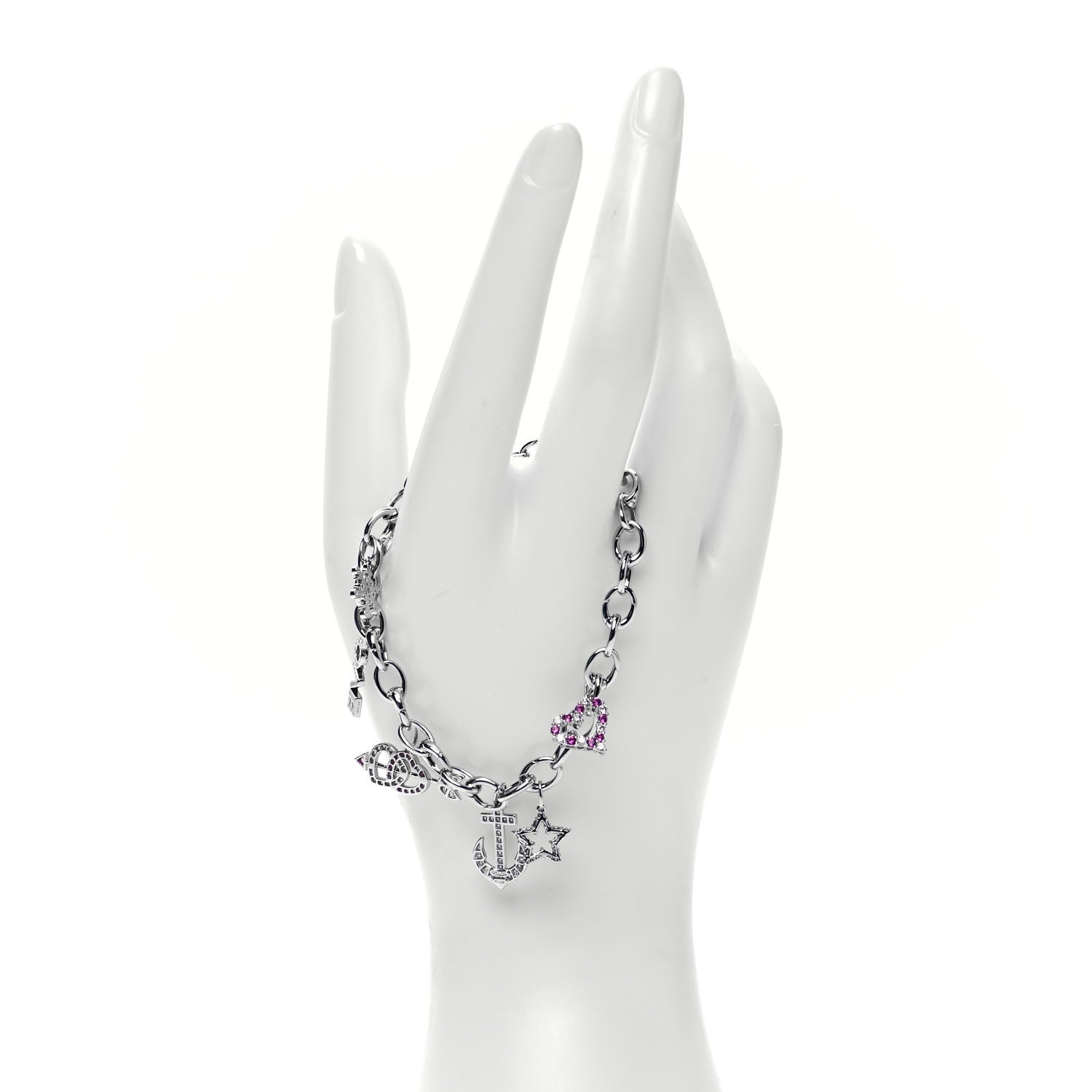 Tiffany Platinum Diamond Pink Sapphire Clasping Link 7 Charm Bracelet 2 of 6