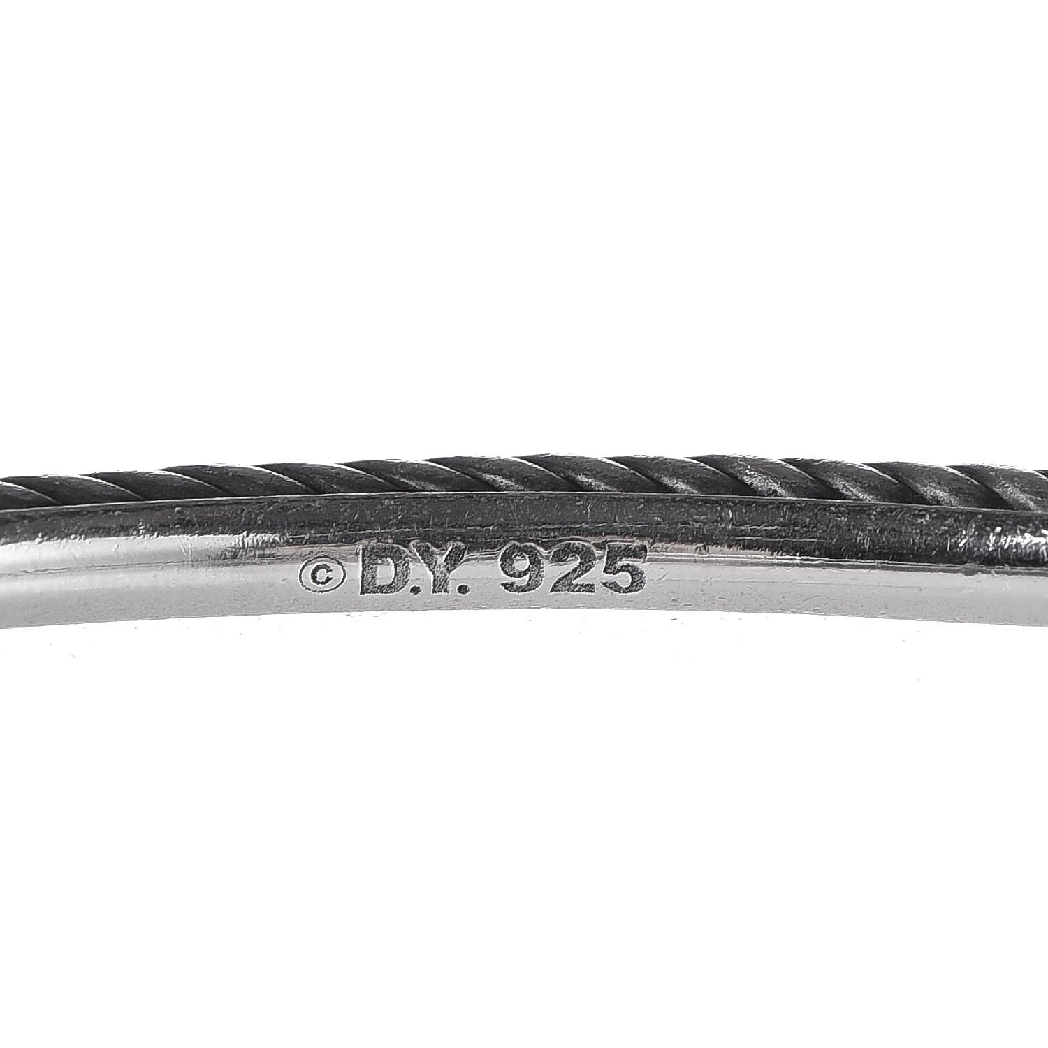 David Yurman Sterling Silver Diamond 3mm Heart Cable Bangle 5 of 5