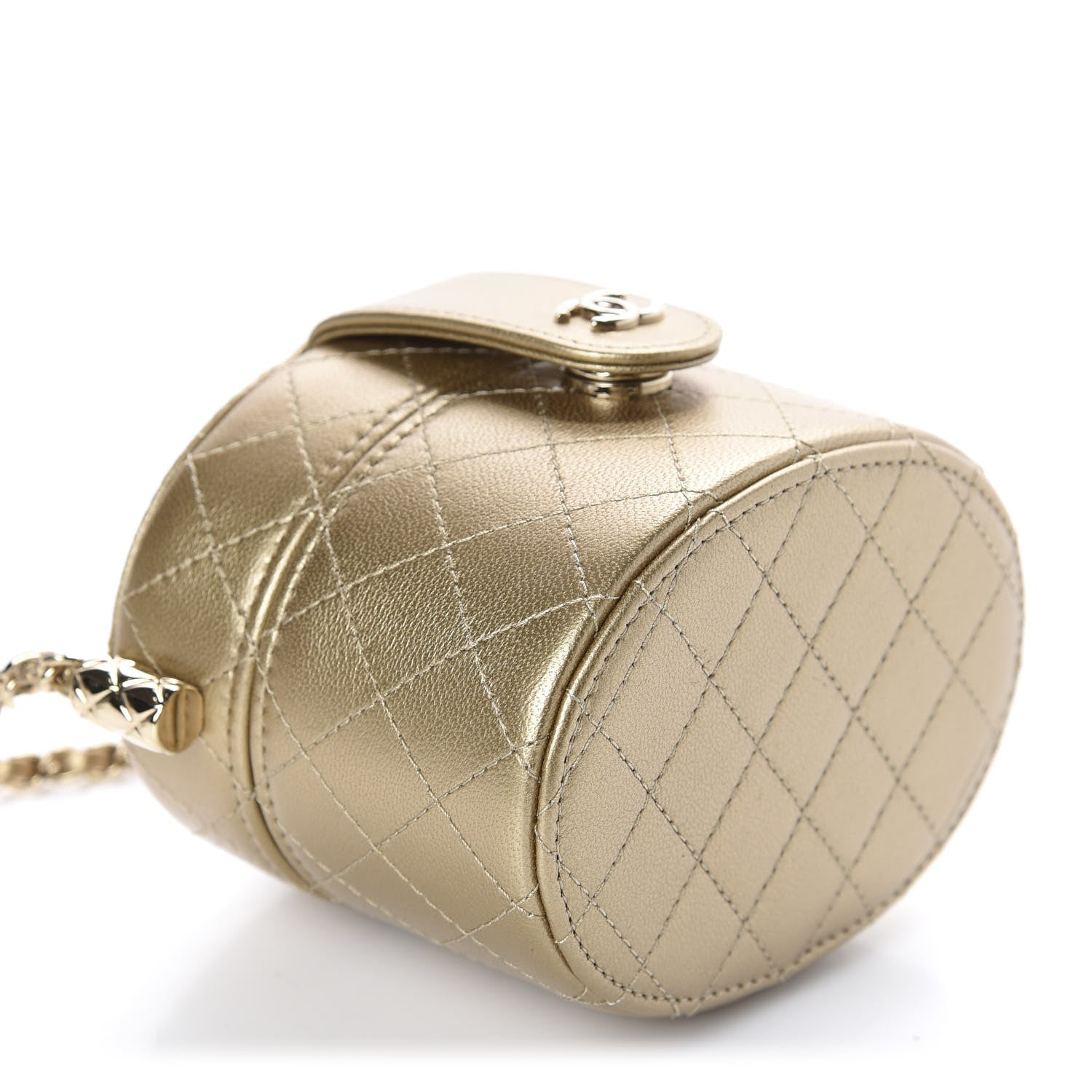 Chanel Metallic Lambskin Quilted Round Mini Vanity Case With Chain Gold 4 of 11
