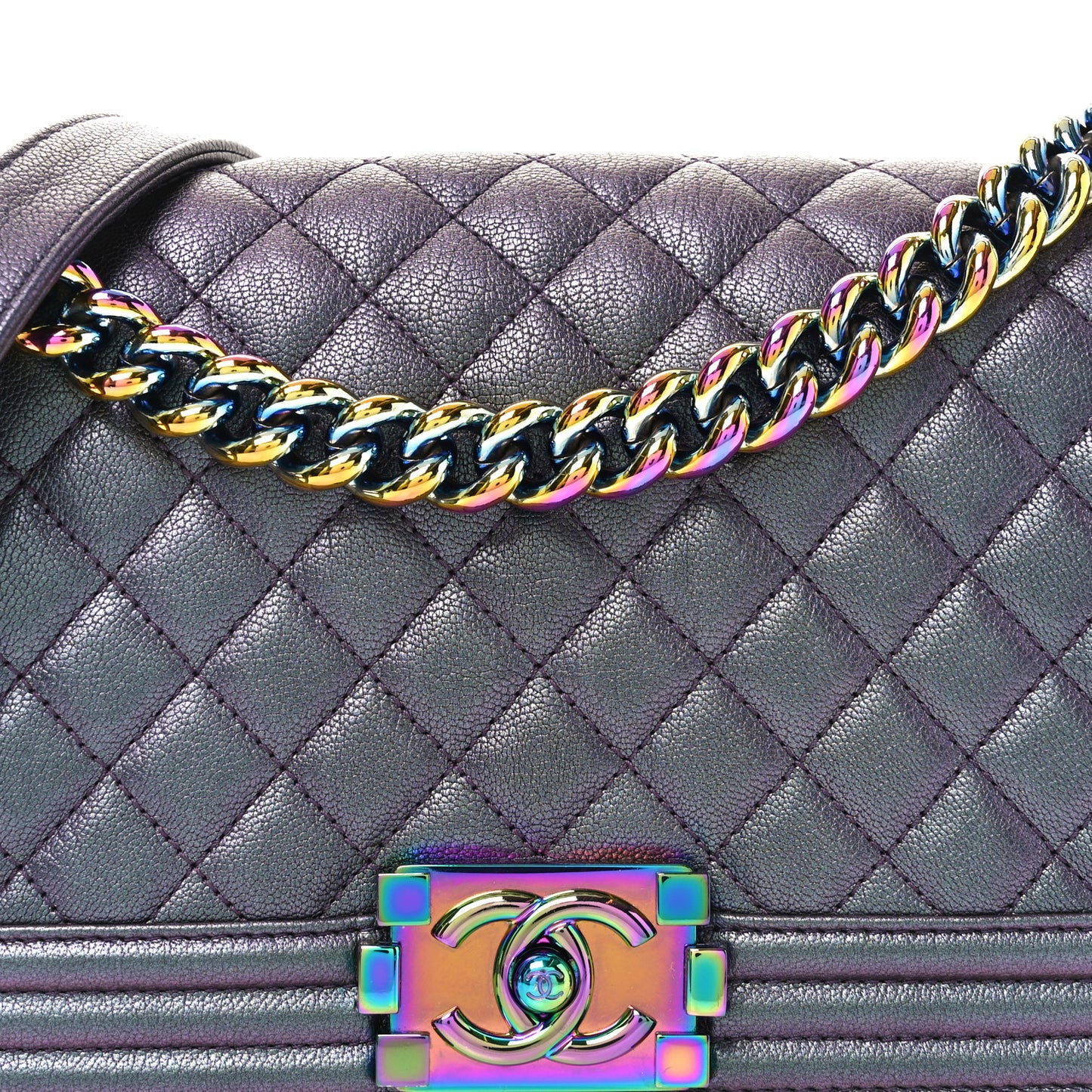 Iridescent Goatskin Quilted Medium Boy Flap Purple