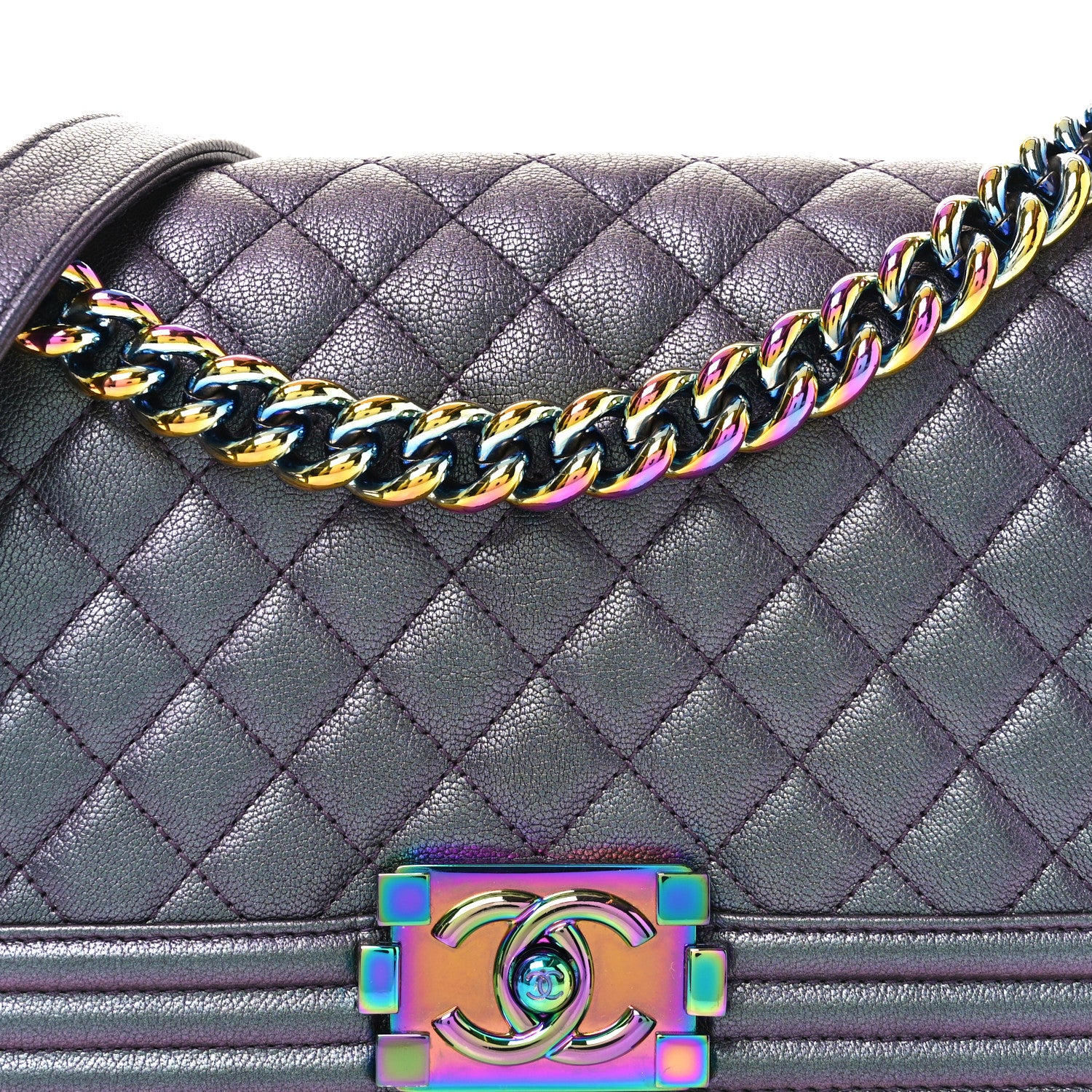 Chanel Iridescent Goatskin Quilted Medium Boy Flap Purple 8 of 10