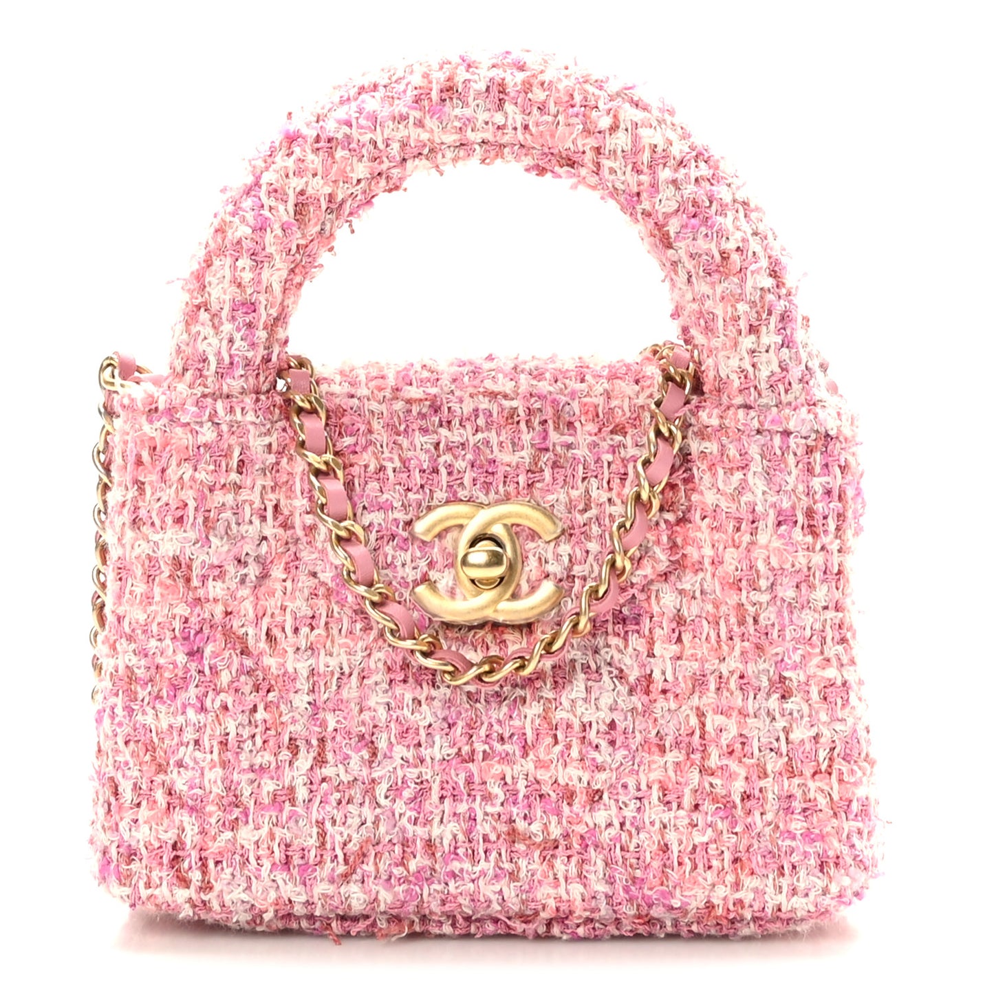 Tweed Quilted Mini Nano Kelly Shopper Pink