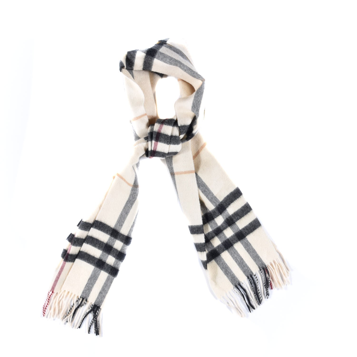 Burberry Cashmere Giant Check Fringe Scarf Ivory 1 of 4