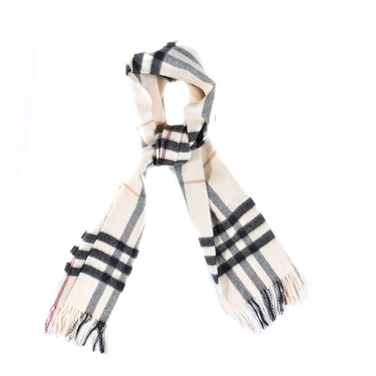 Burberry Cashmere Giant Check Fringe Scarf Ivory 1 of 4