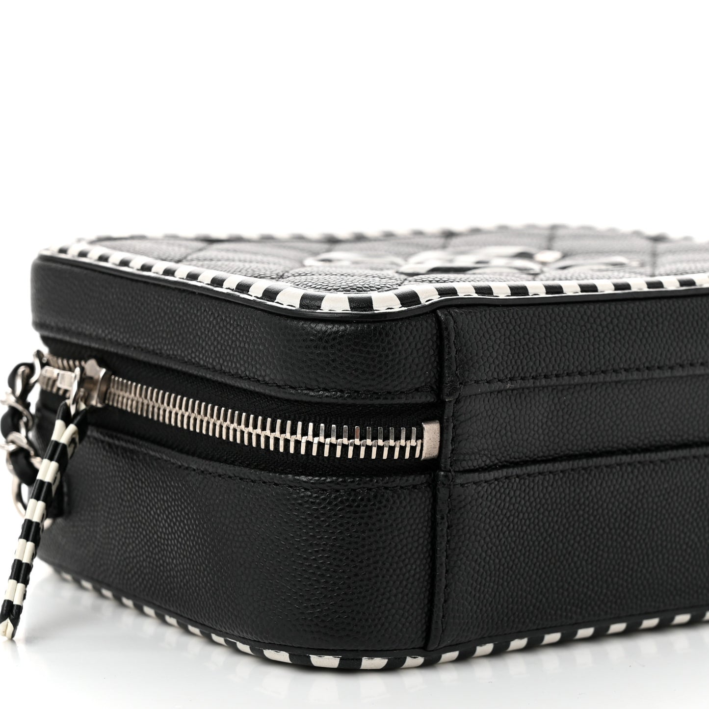 Caviar Quilted Striped Small CC Filigree Vanity Case Black White