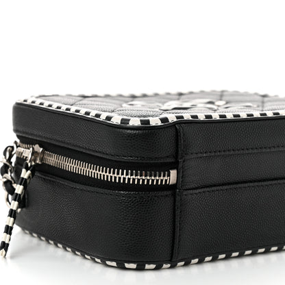 Chanel Caviar Quilted Striped Small CC Filigree Vanity Case Black White 9 of 10