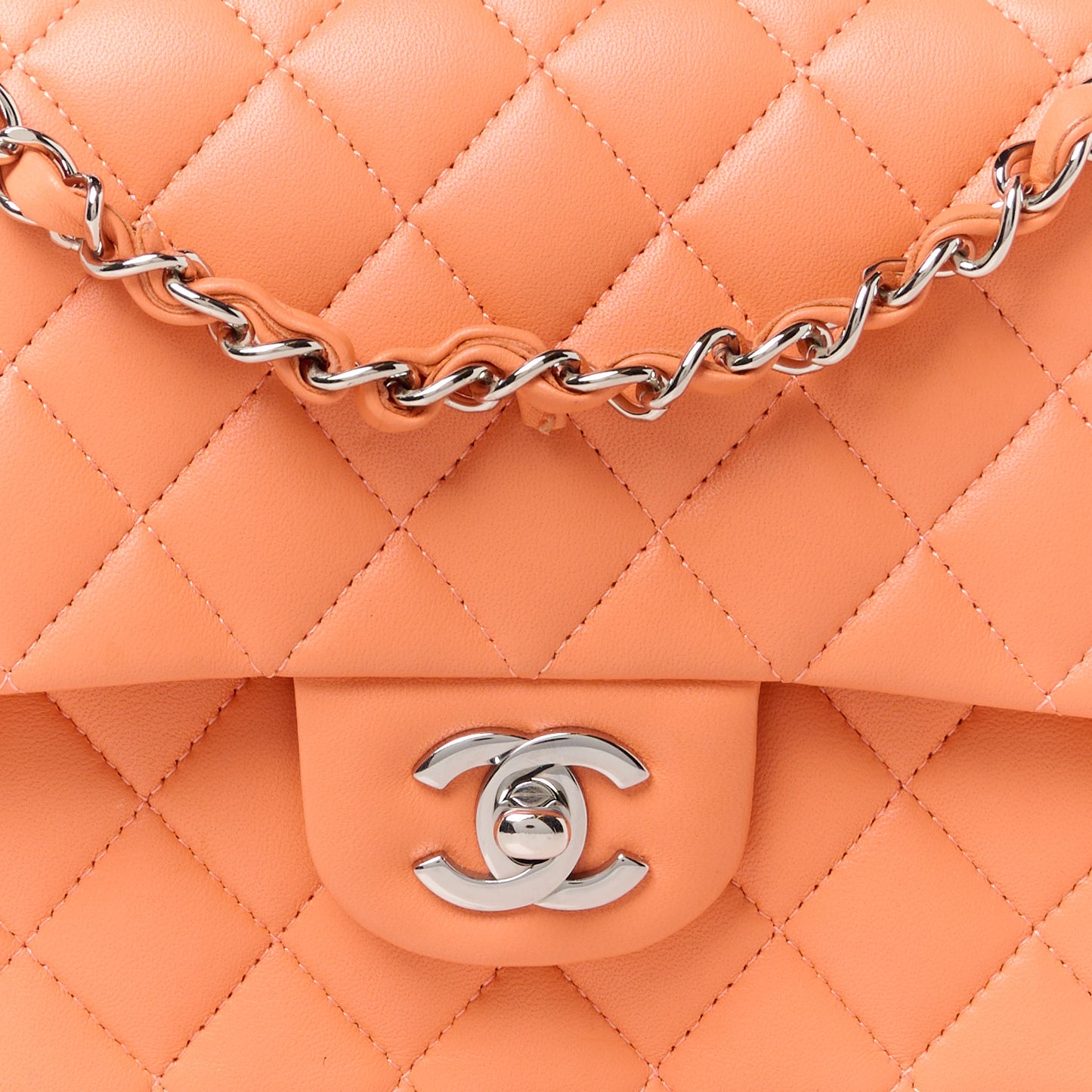 Lambskin Quilted Medium Double Flap Orange