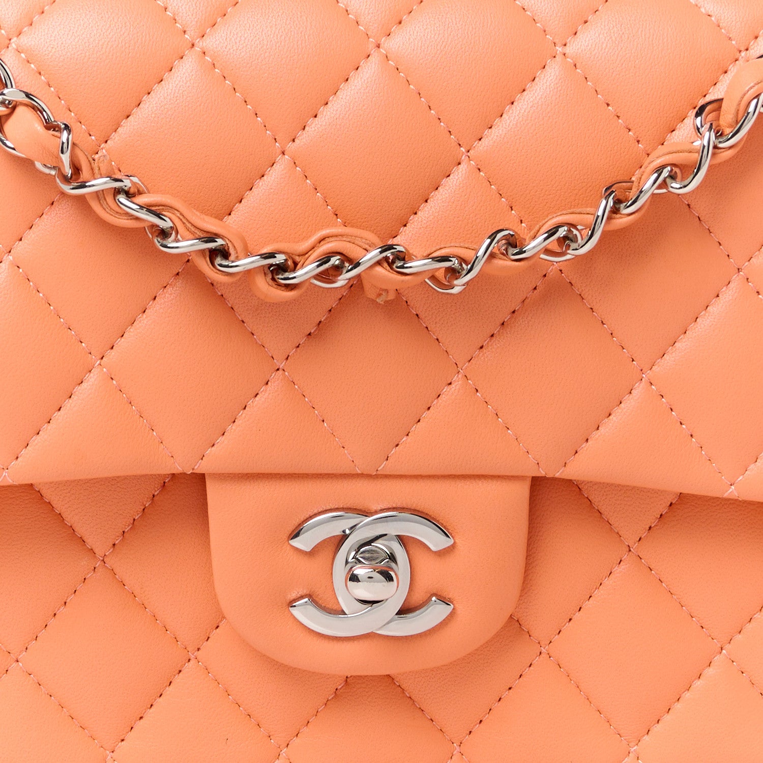 Chanel Lambskin Quilted Medium Double Flap Orange 9 of 12