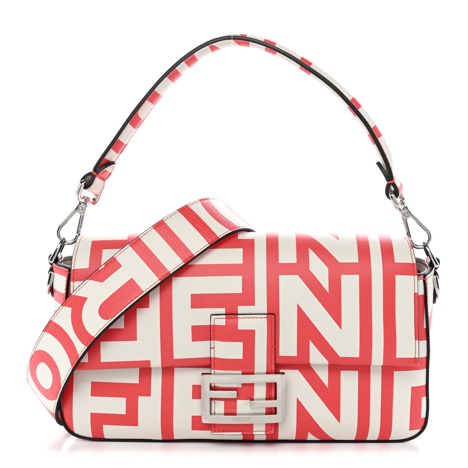 Fendi X MARC JACOBS Vitello Seta Logo Print Baguette Glow Coral White 1 of 12