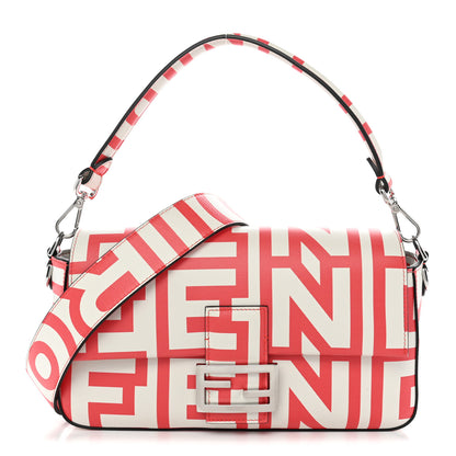 Fendi X MARC JACOBS Vitello Seta Logo Print Baguette Glow Coral White 1 of 12