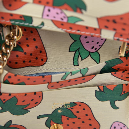 Gucci Calfskin Strawberry Print Zumi Chain Card Case Wallet Ivory Red 7 of 7