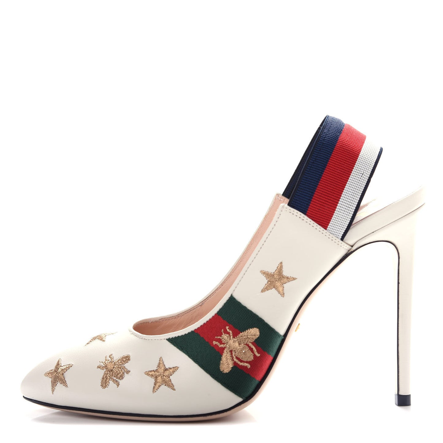 Malaga Kid Web Bee Star Embroidered Sylvie High Heel Slingback Pumps 40 White