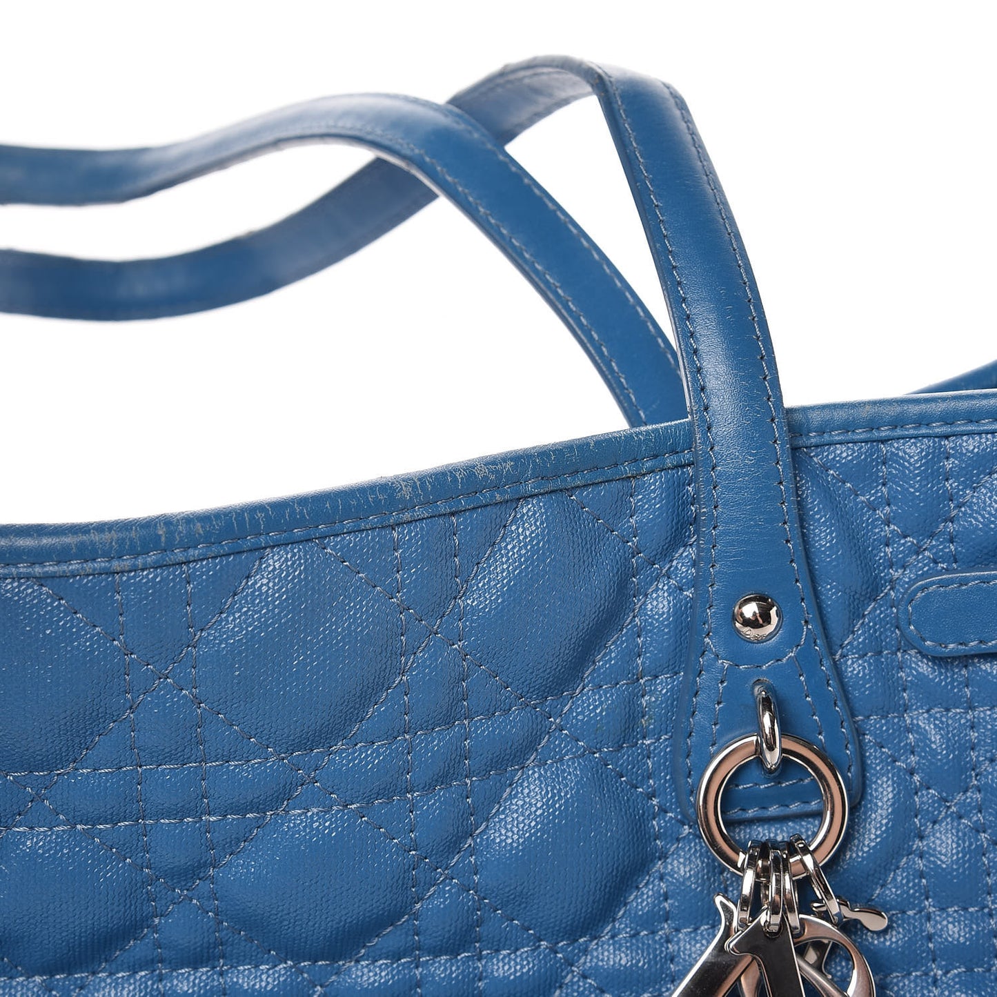 Coated Canvas Cannage Medium Panarea Tote Cobalt Blue