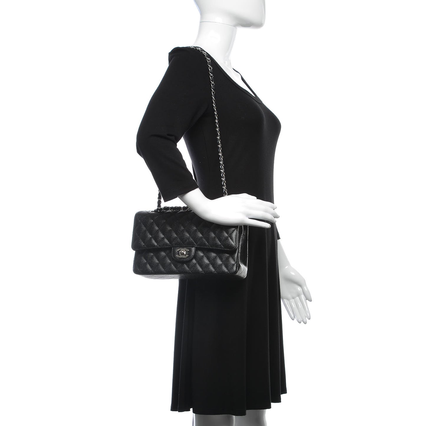 Caviar Quilted Medium Double Flap Black