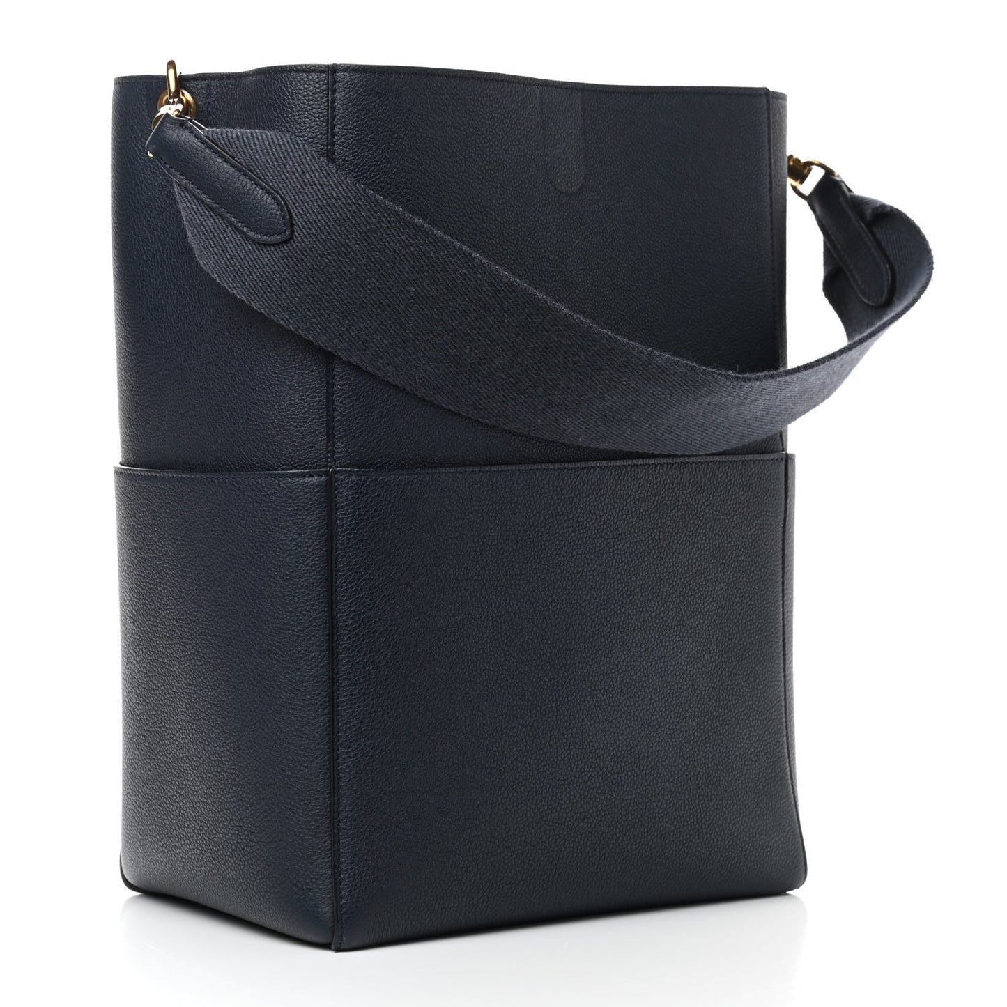 Soft Grained Calfskin Sangle Bucket Bag Navy Blue