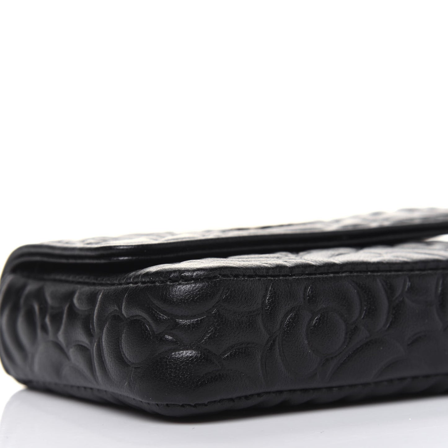 Lambskin Camellia Embossed Chain Belt Bag Black