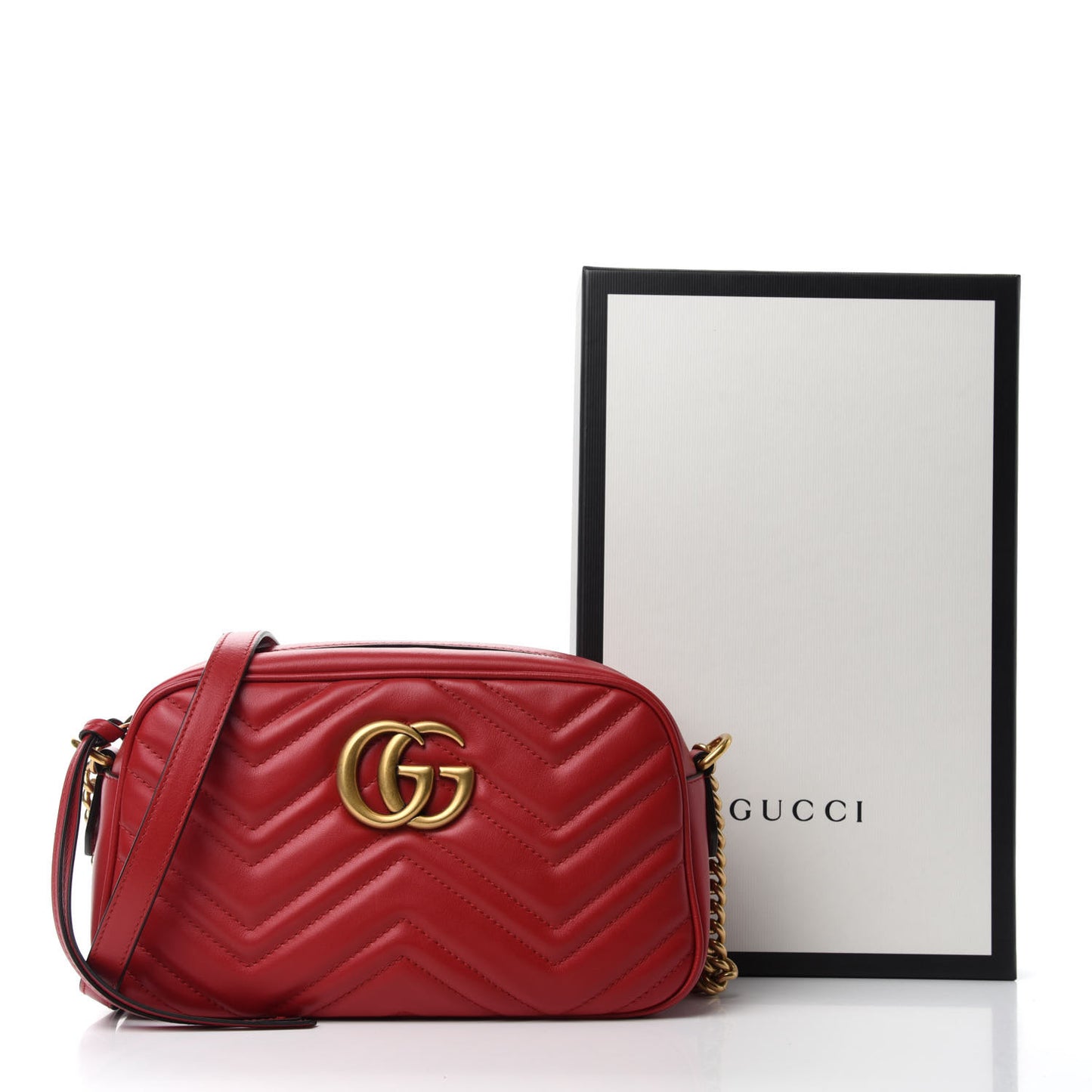 Calfskin Matelasse Small GG Marmont Chain Shoulder Bag Hibiscus Red