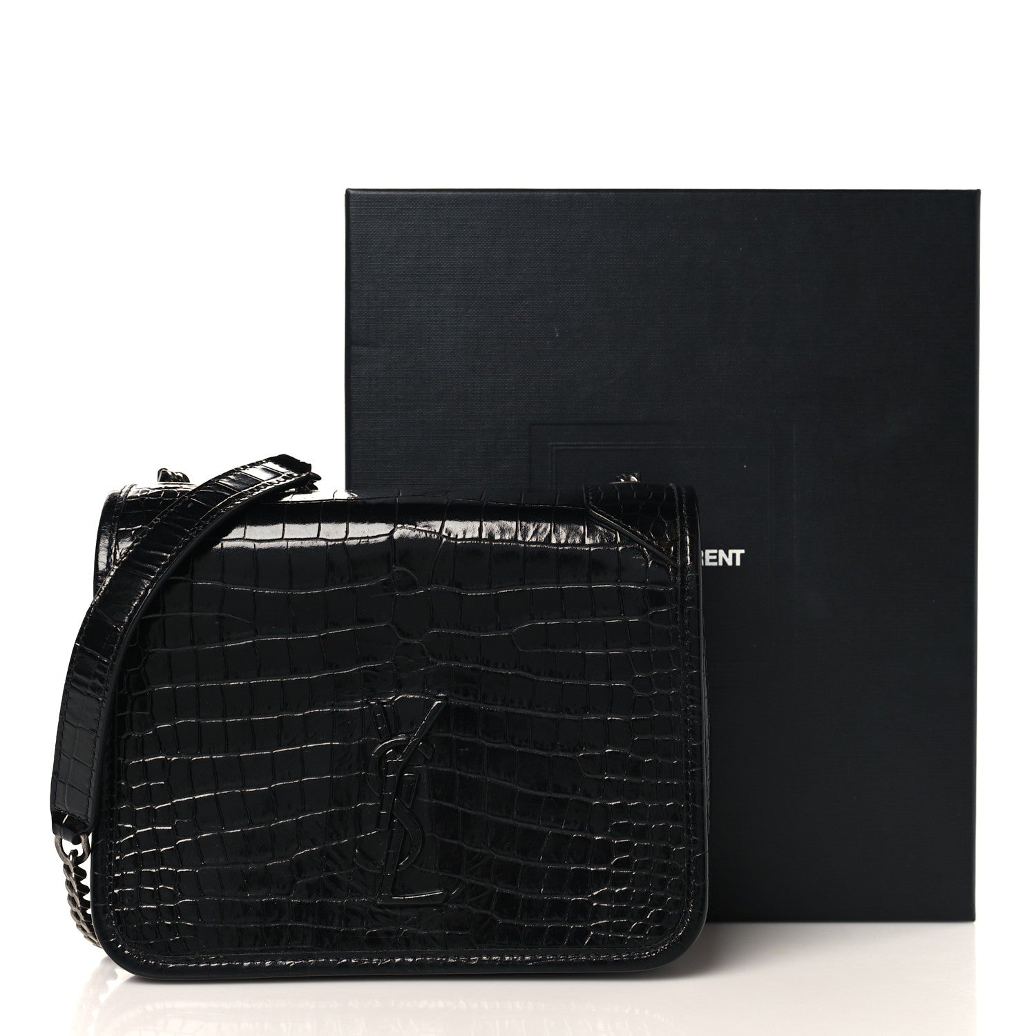 Saint Laurent Crocodile Embossed Lambskin Matelasse Monogram Niki Chain Wallet Black 11 of 11